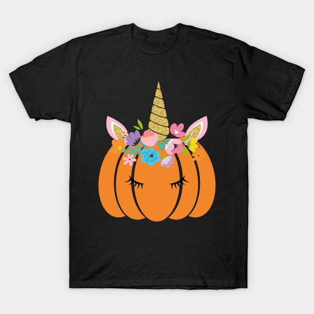 Halloween Pumpkin Unicorn Face Mask Costume T-Shirt by BrightGift